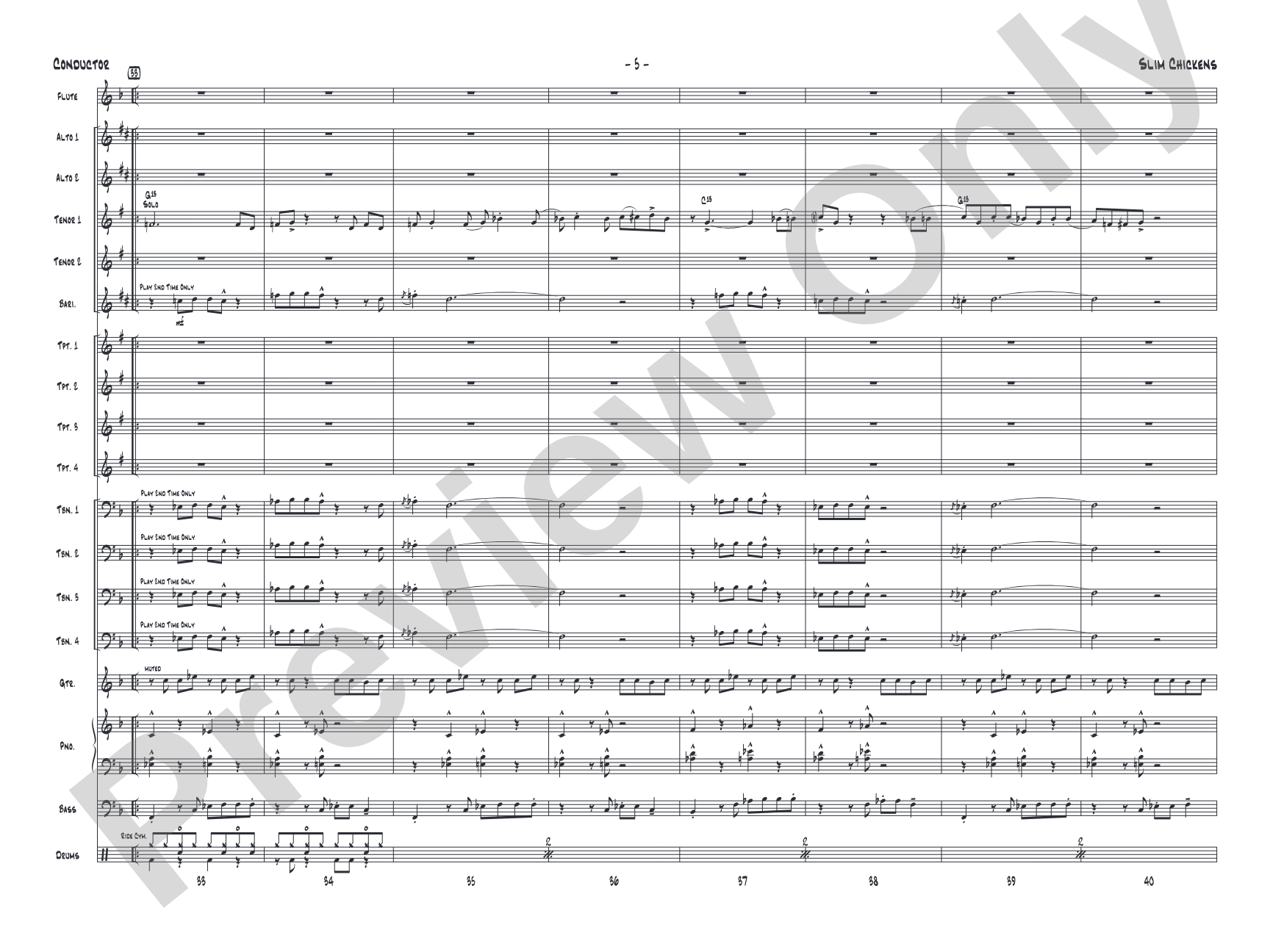Slim Chickens: Jazz Ensemble Conductor Score & Parts