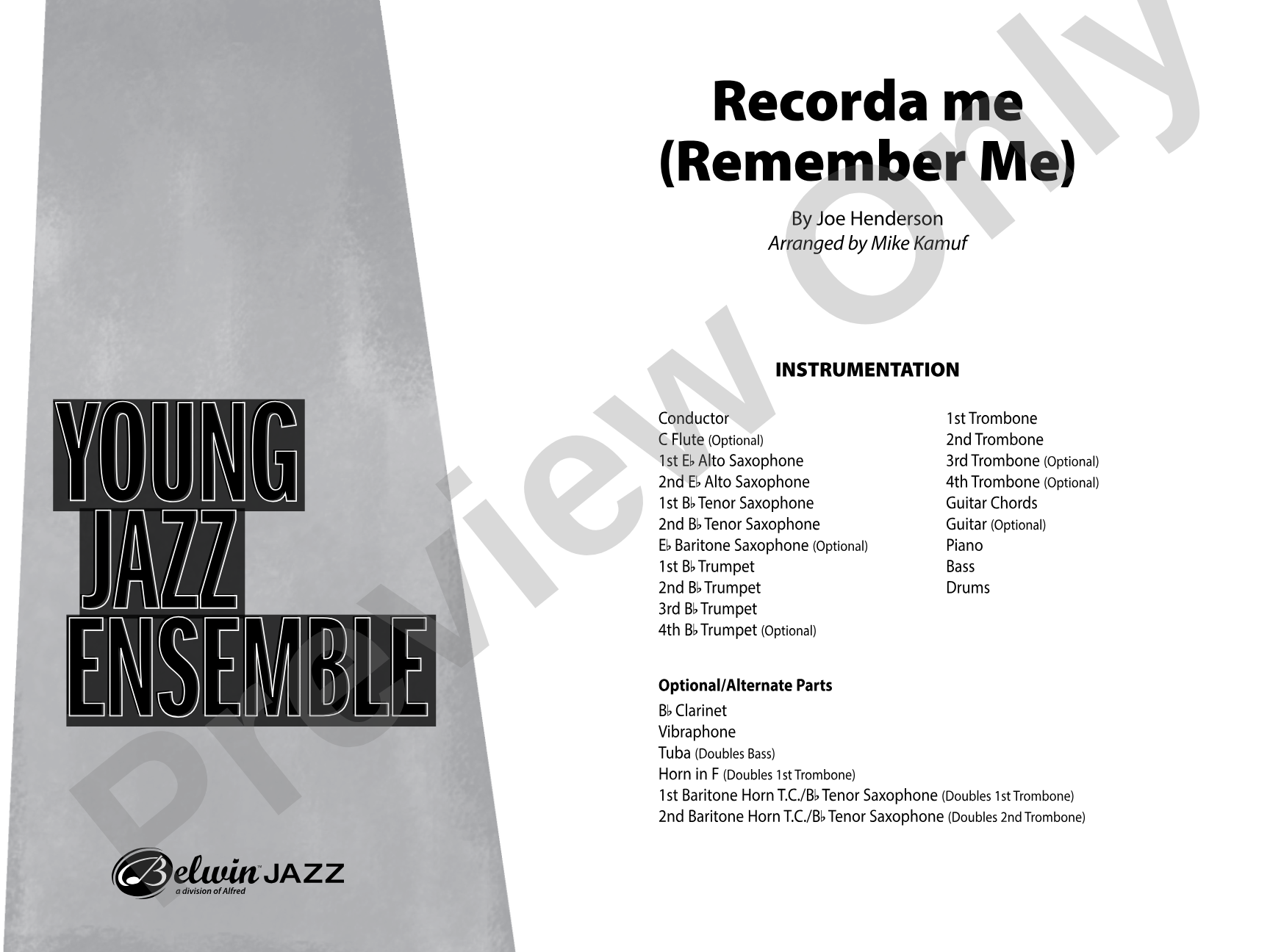 Recorda Me: Jazz Ensemble Conductor Score & Parts