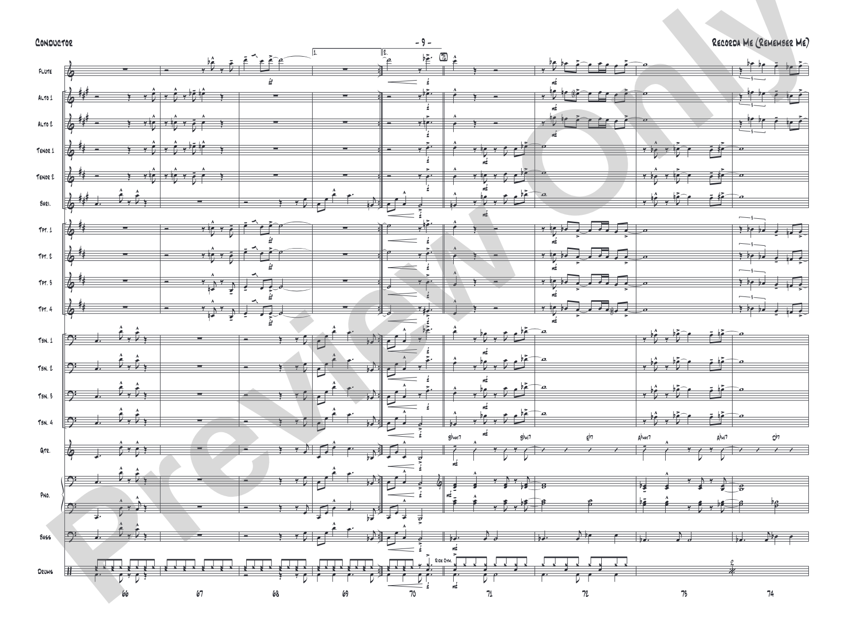 Recorda Me: Jazz Ensemble Conductor Score & Parts