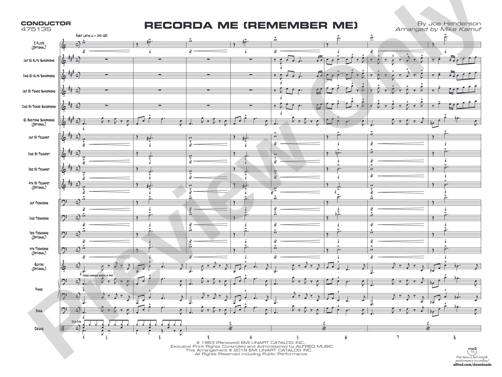 Recorda Me: Jazz Ensemble Conductor Score & Parts