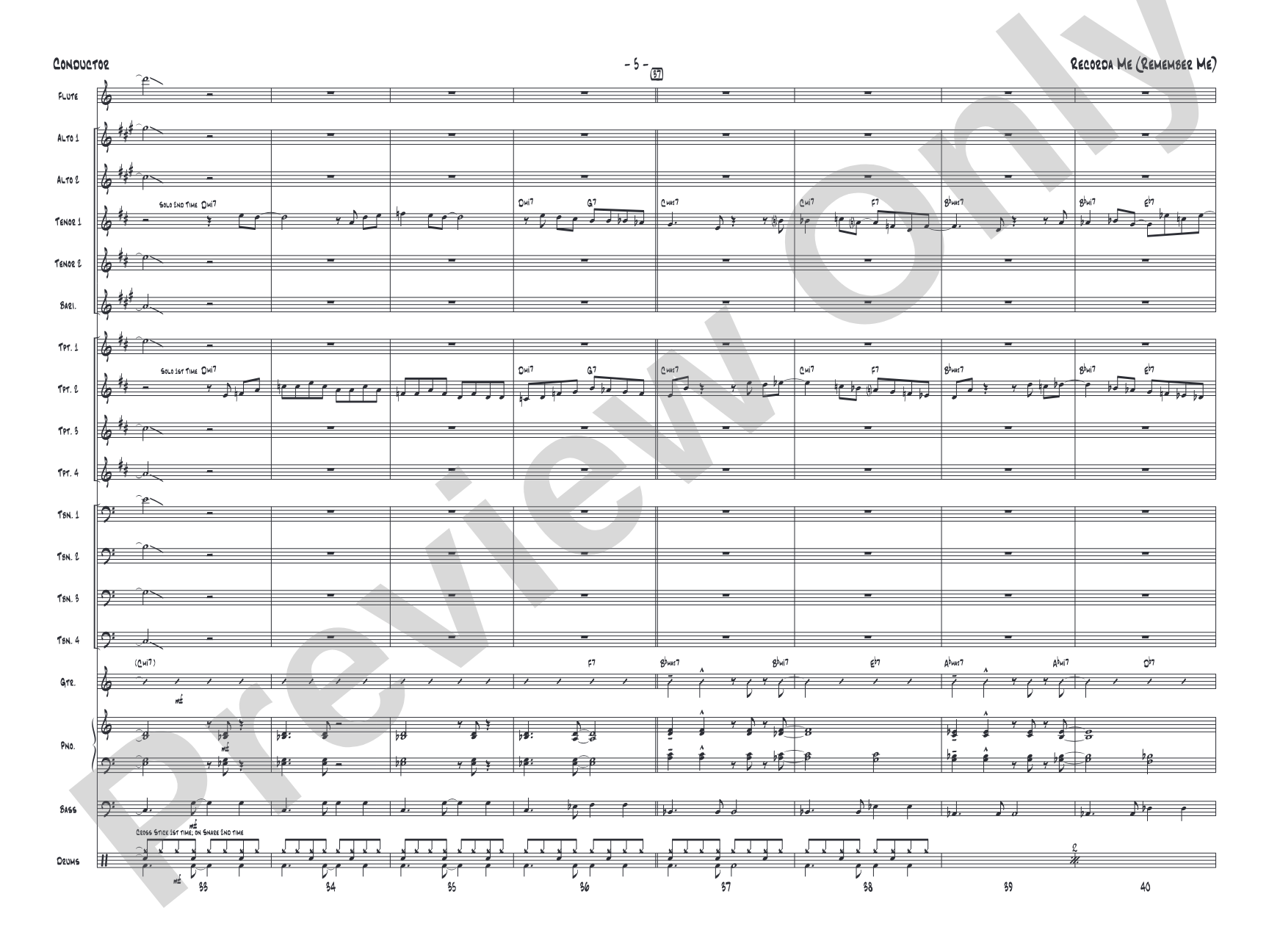 Recorda Me: Jazz Ensemble Conductor Score & Parts