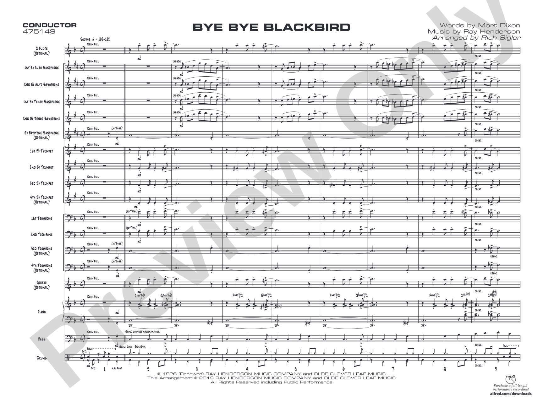 Bye Bye Blackbird: Jazz Ensemble Conductor Score & Parts
