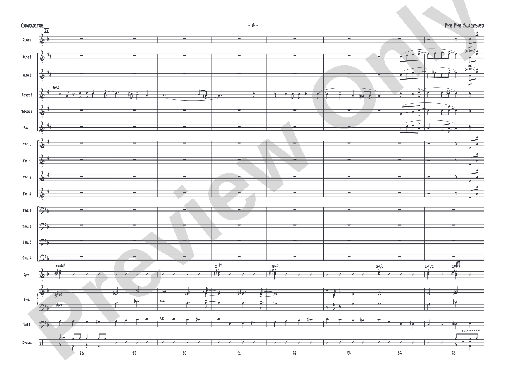 Bye Bye Blackbird: Jazz Ensemble Conductor Score & Parts
