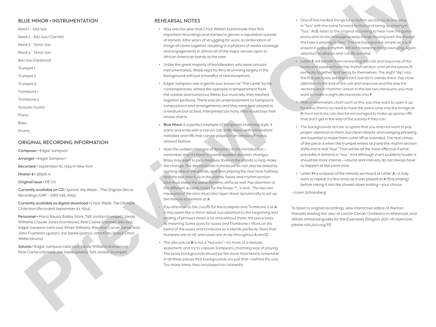 Blue Minor: Jazz Ensemble Conductor Score & Parts