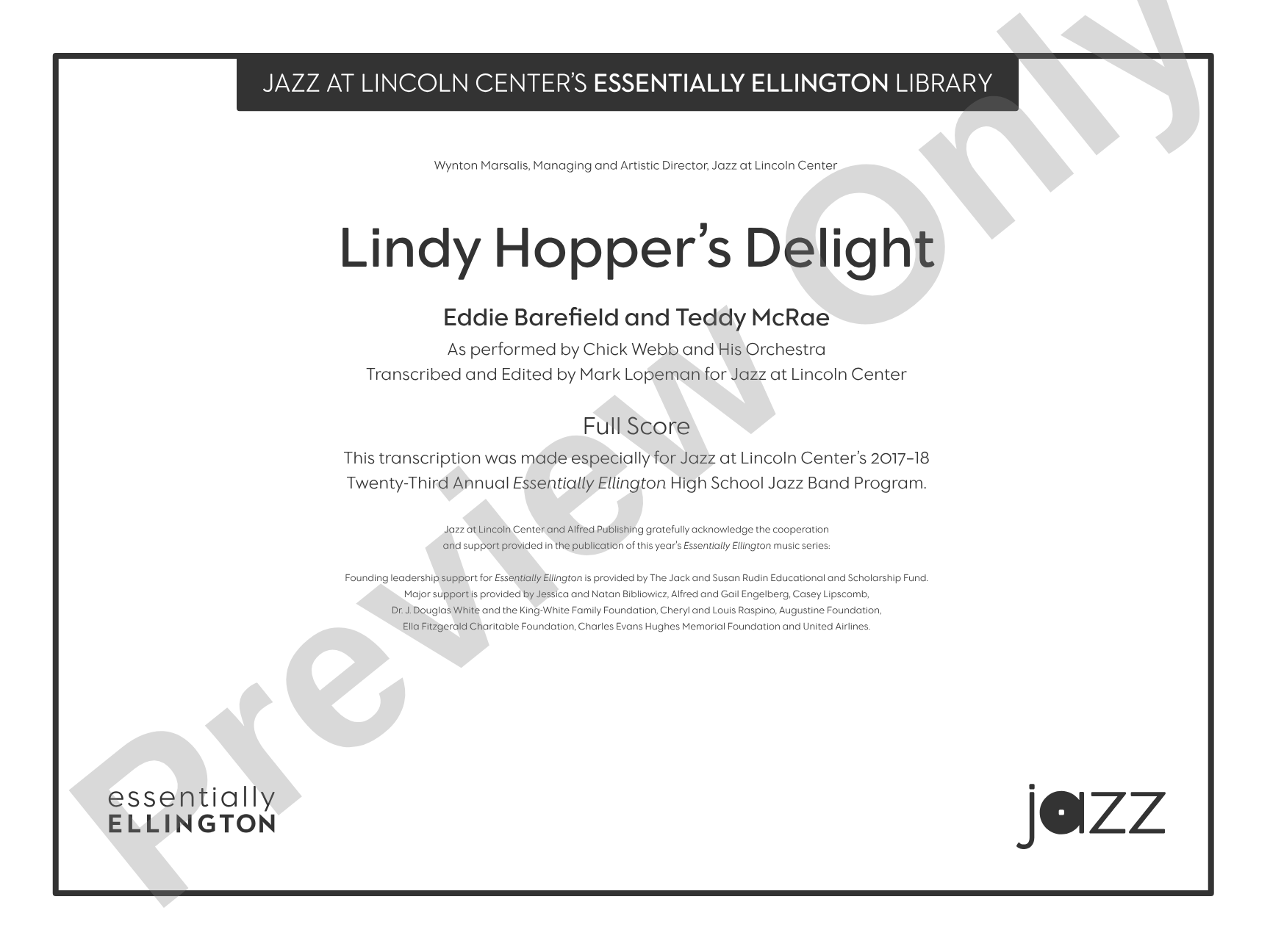 Lindy Hopper's Delight: Jazz Ensemble Conductor Score & Parts
