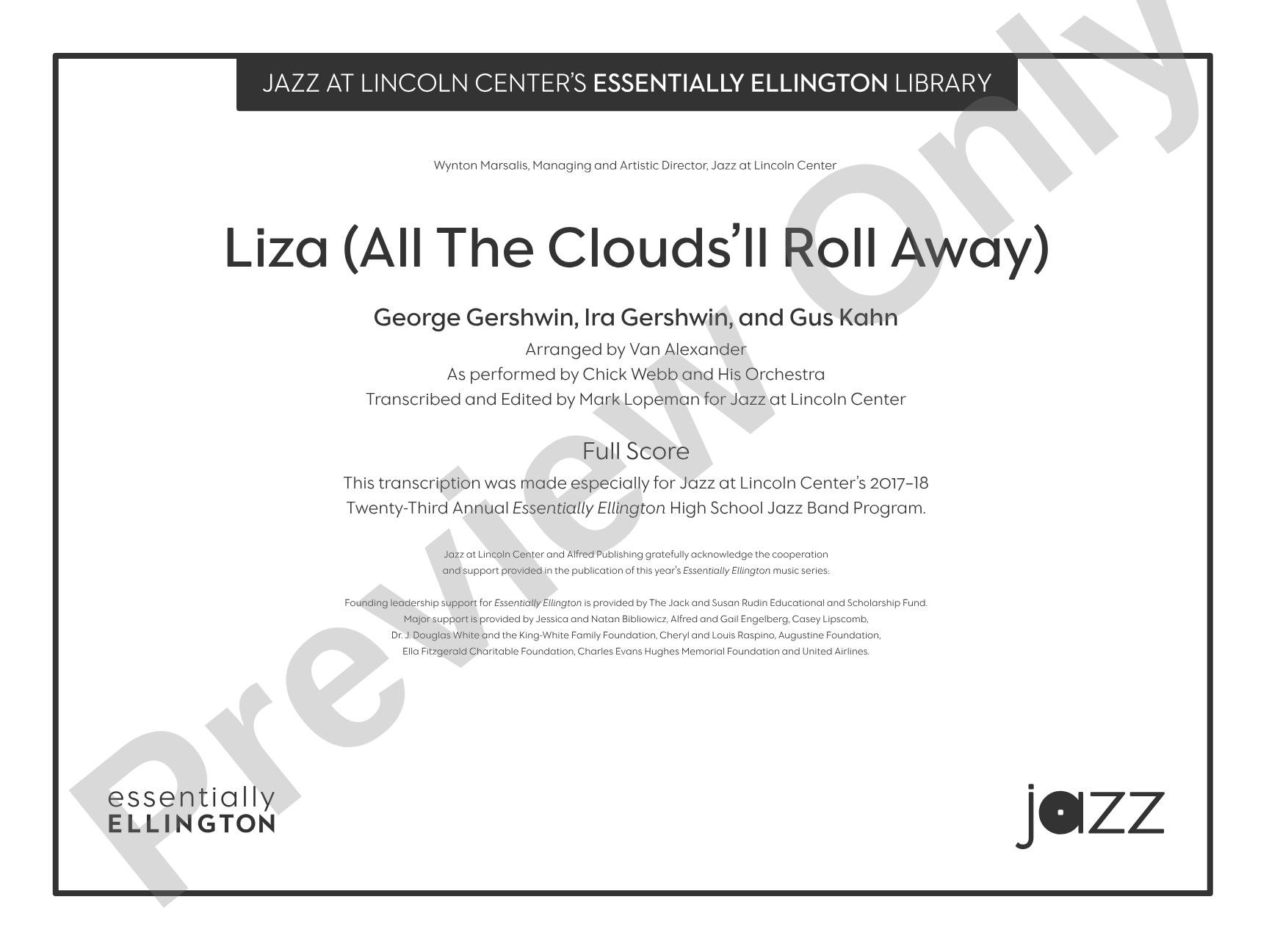 Liza (All the Clouds'll Roll Away): Jazz Ensemble Conductor Score & Parts