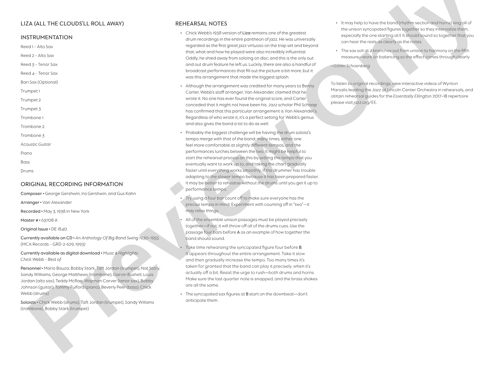 Liza (All the Clouds'll Roll Away): Jazz Ensemble Conductor Score & Parts