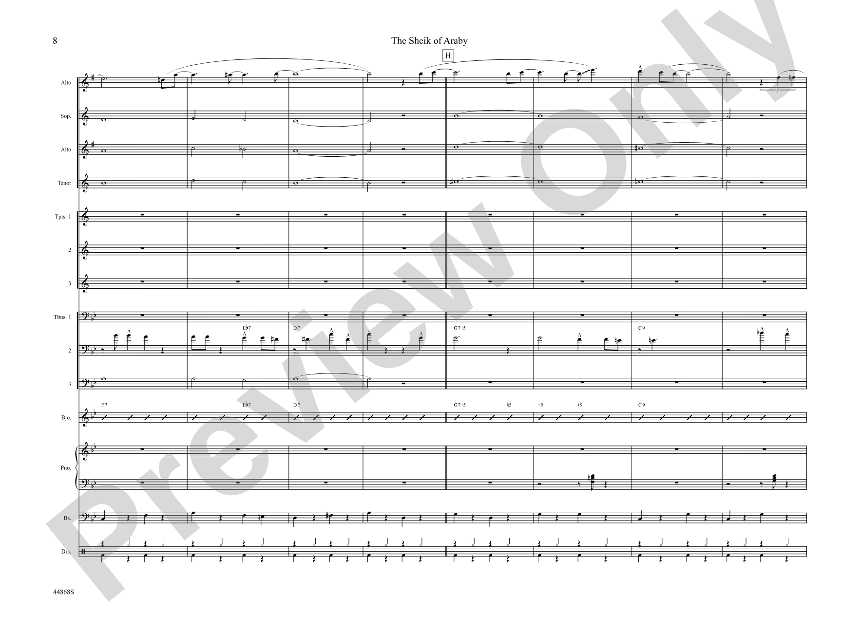 The Sheik of Araby: Jazz Ensemble Conductor Score & Parts