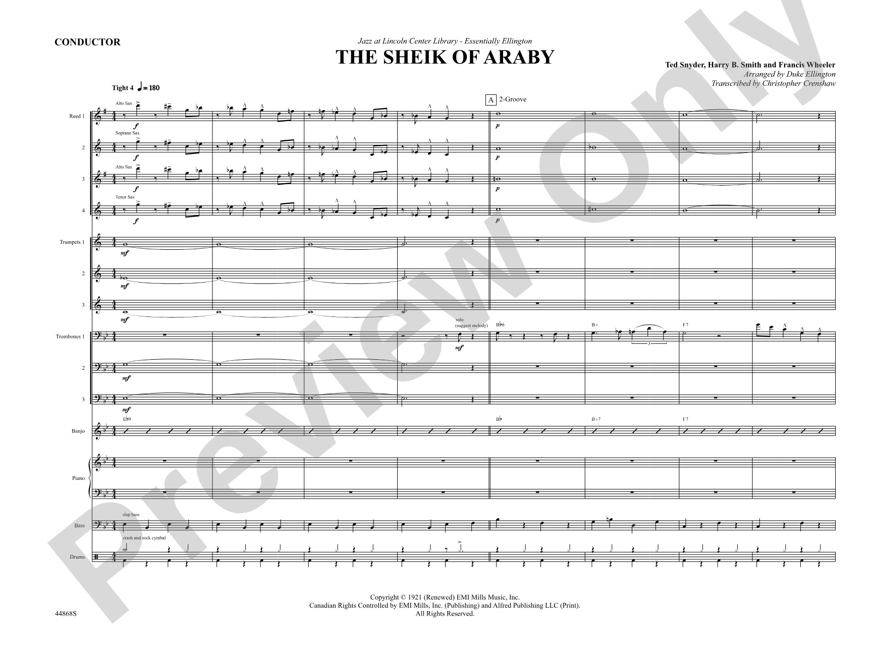 The Sheik of Araby: Jazz Ensemble Conductor Score & Parts