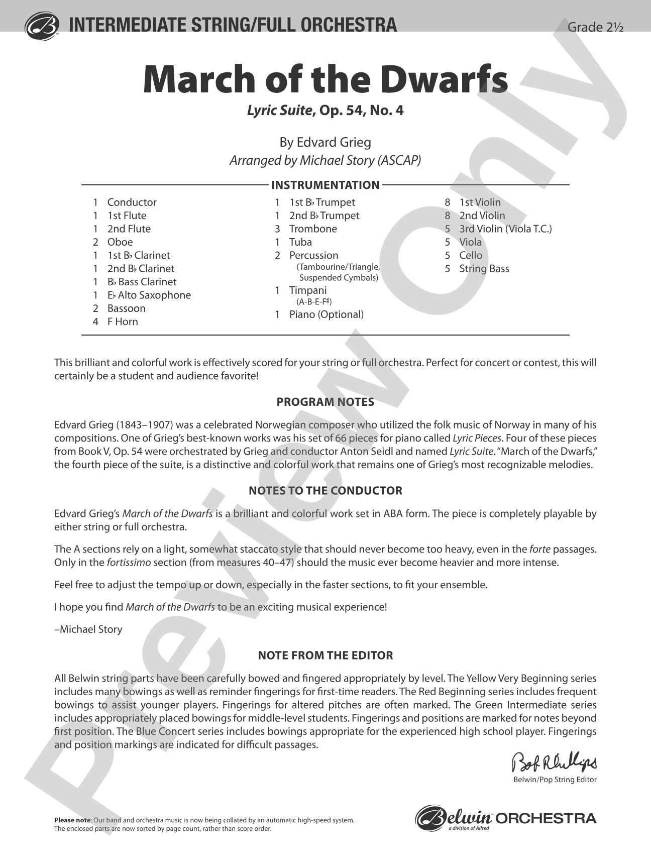 March of the Dwarfs: Full Orchestra Conductor Score & Parts