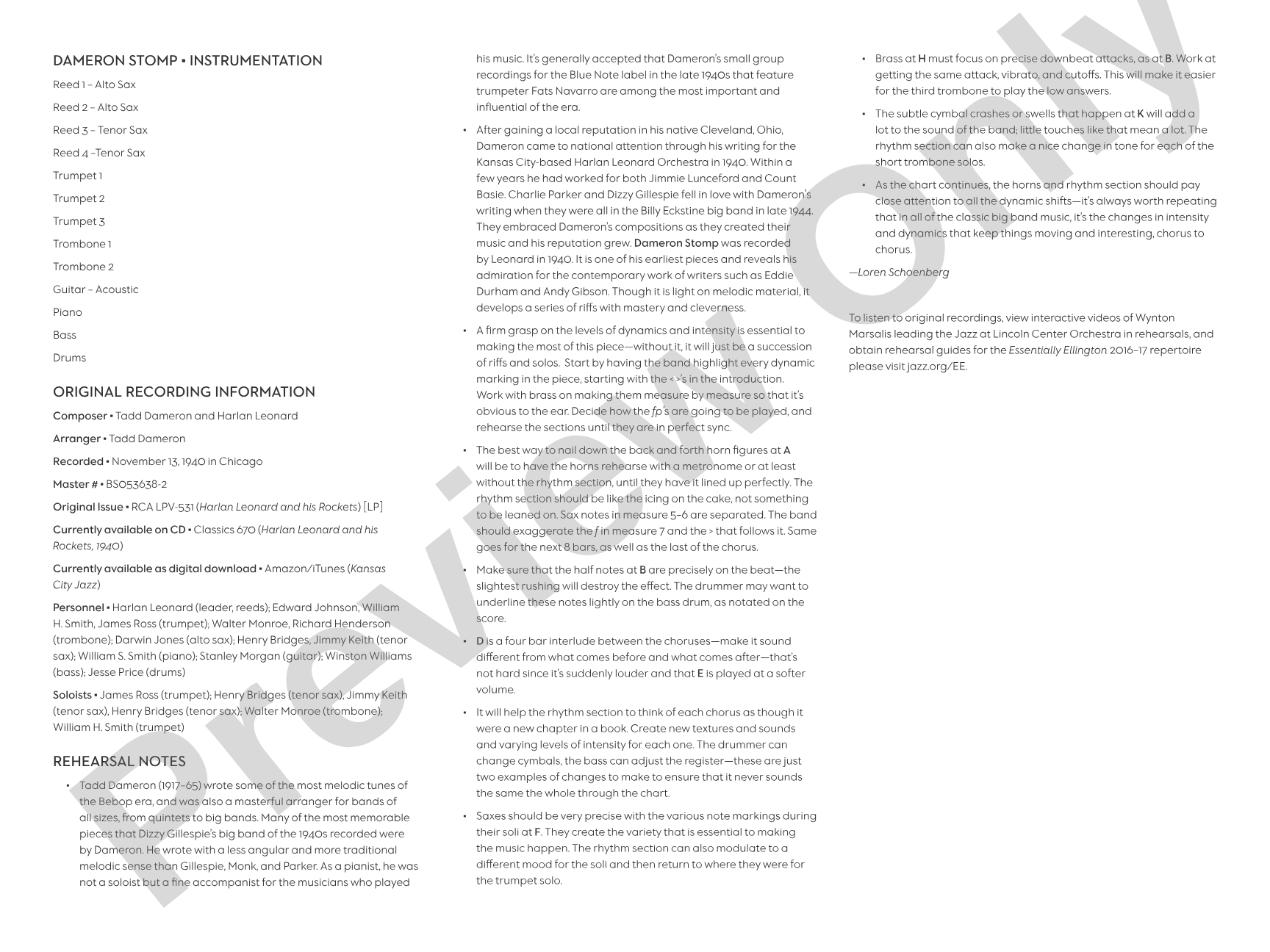 Dameron Stomp: Jazz Ensemble Conductor Score & Parts