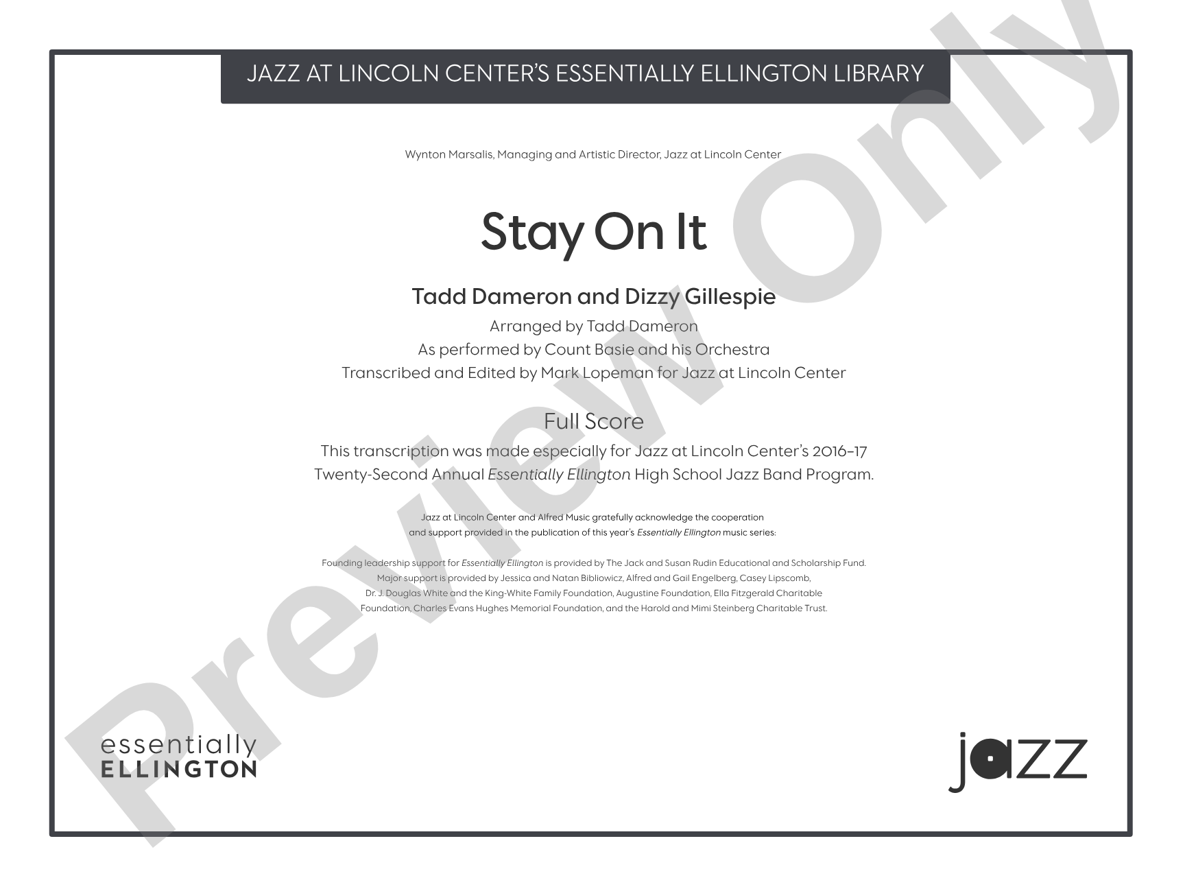 Stay On It: Jazz Ensemble Conductor Score & Parts