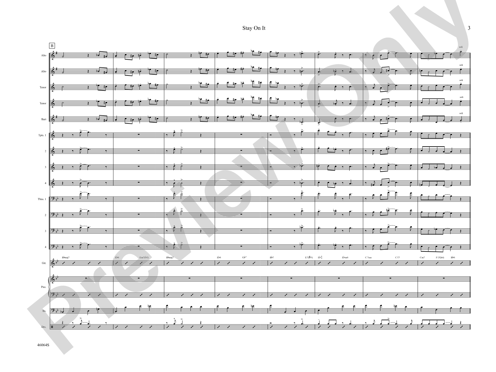 Stay On It: Jazz Ensemble Conductor Score & Parts