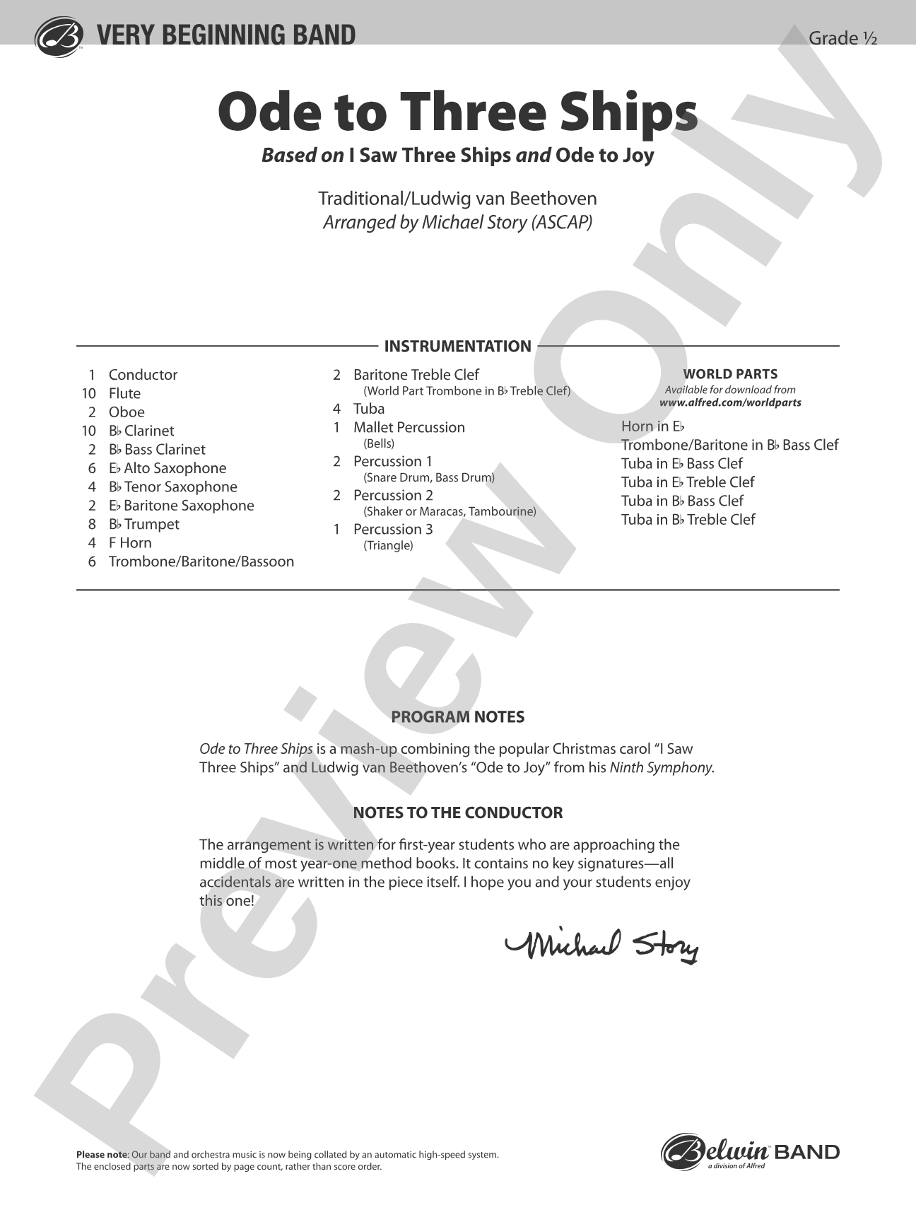 Ode to Three Ships: Concert Band Conductor Score & Parts