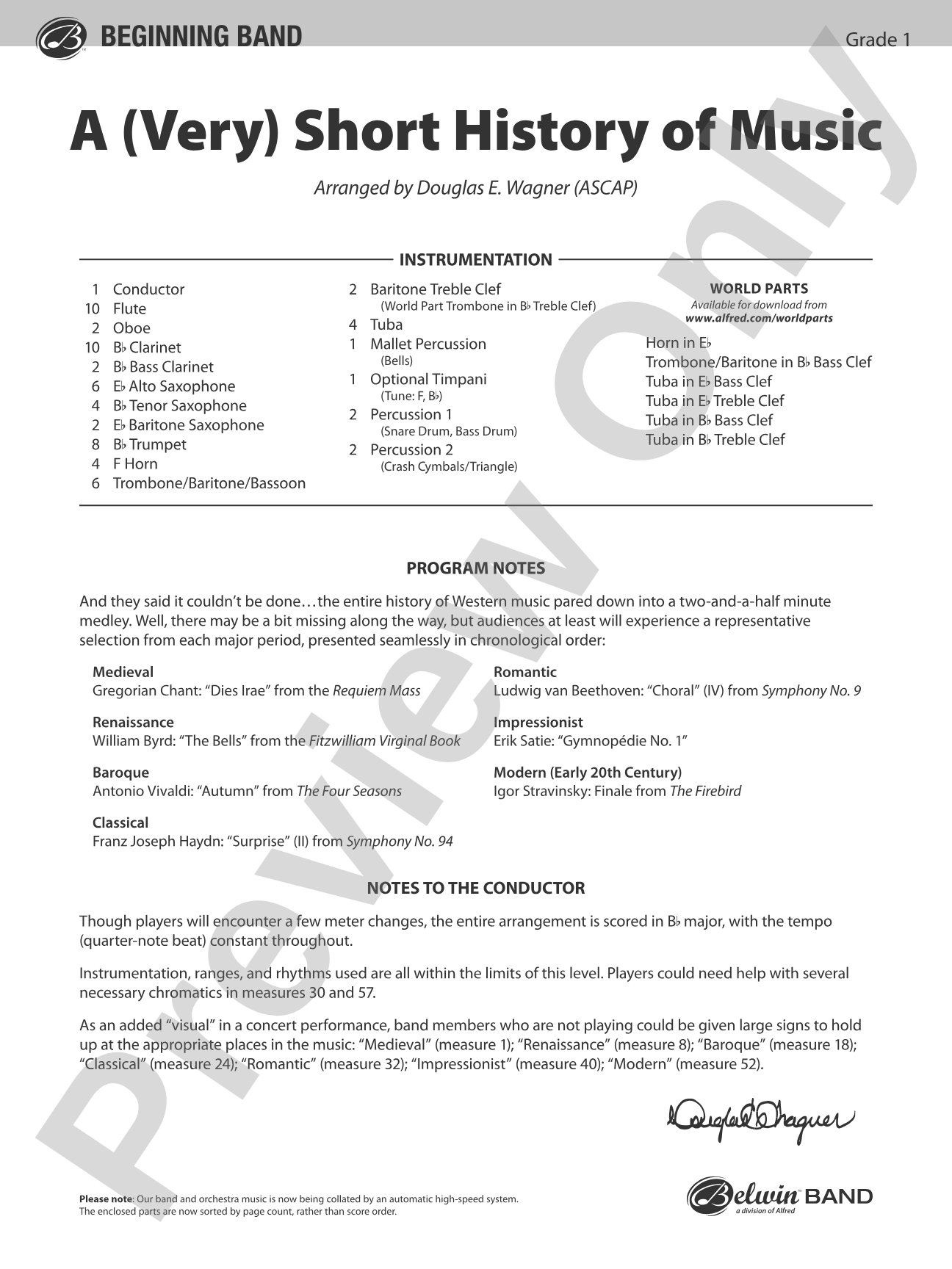 A (Very) Short History of Music: Concert Band Conductor Score & Parts