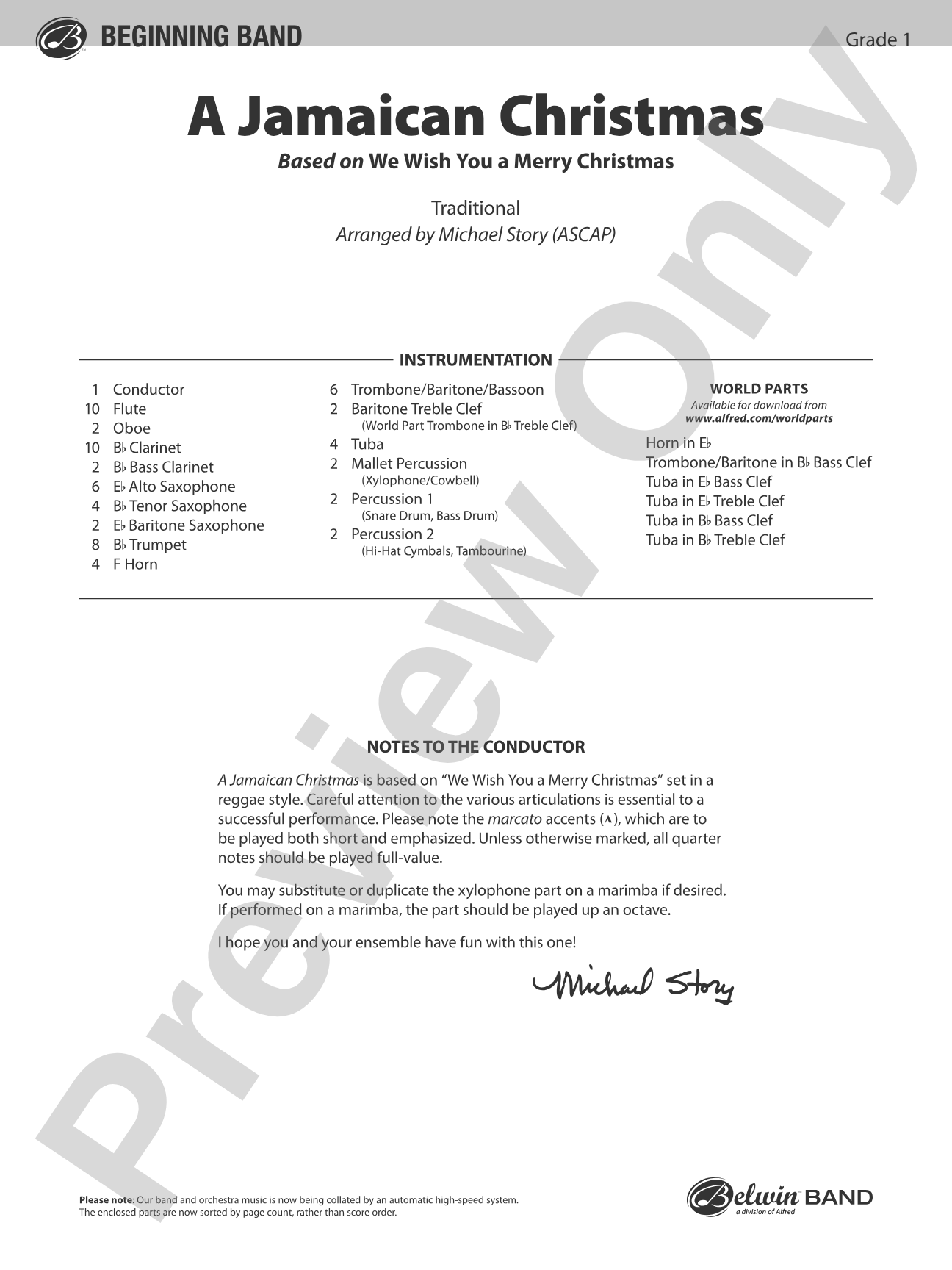 A Jamaican Christmas: Concert Band Conductor Score & Parts