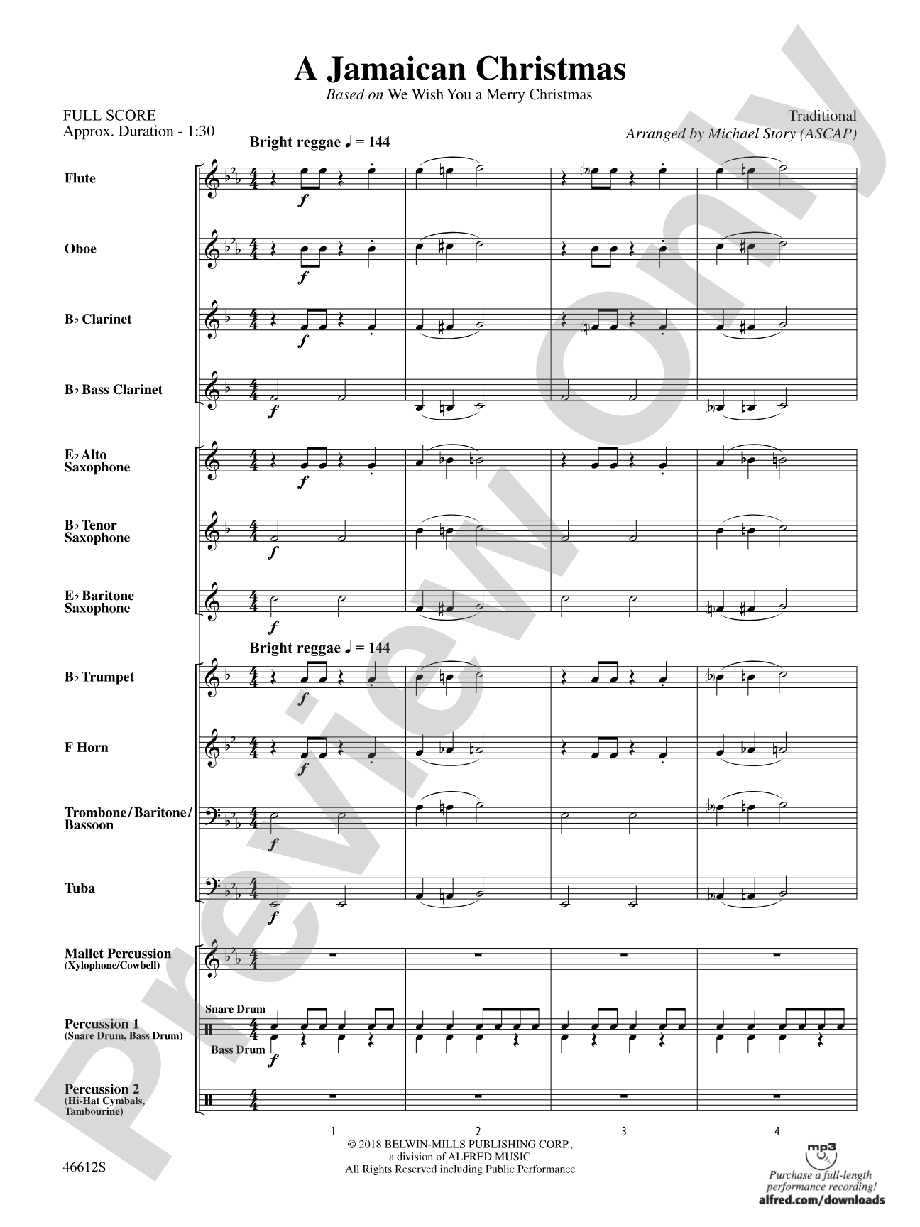 A Jamaican Christmas: Concert Band Conductor Score & Parts