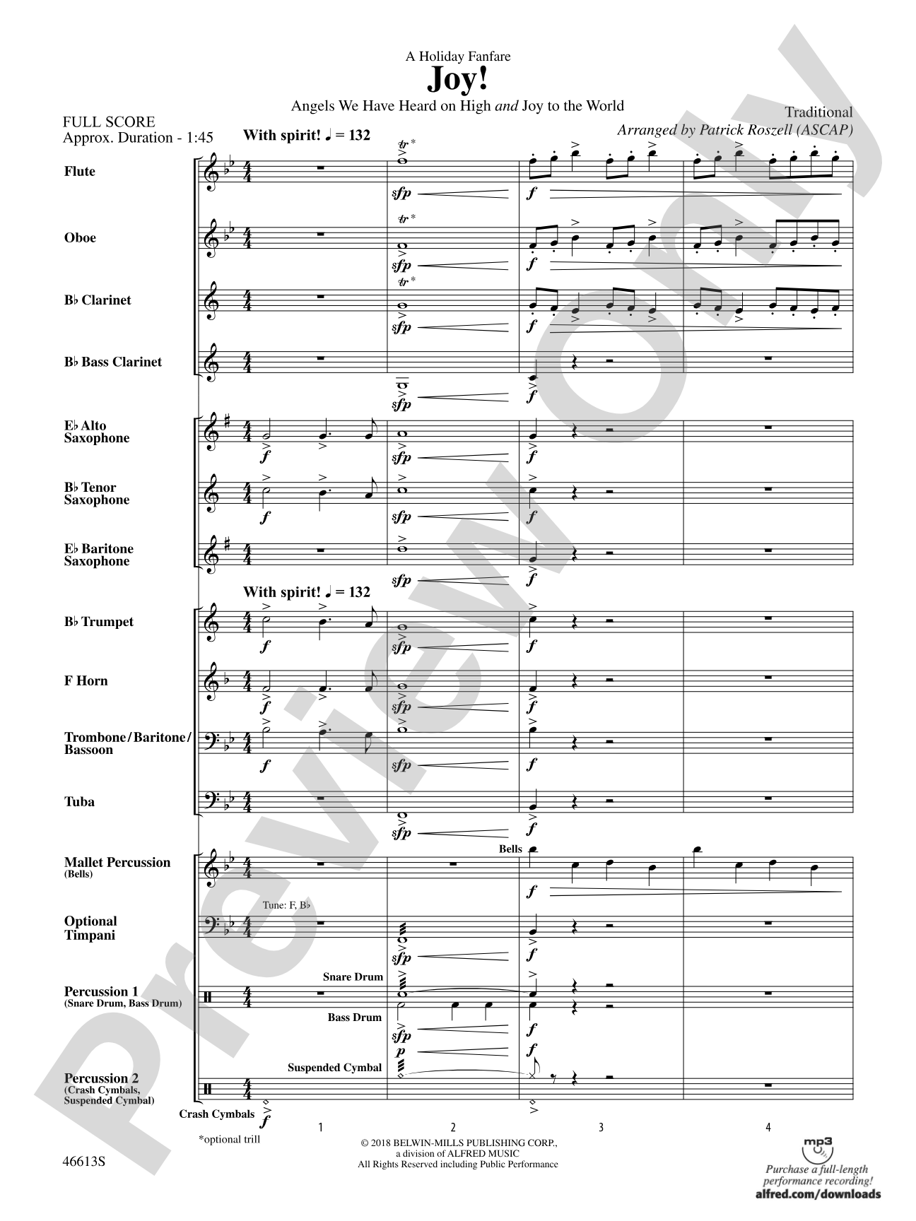 Joy! A Holiday Fanfare: Concert Band Conductor Score & Parts