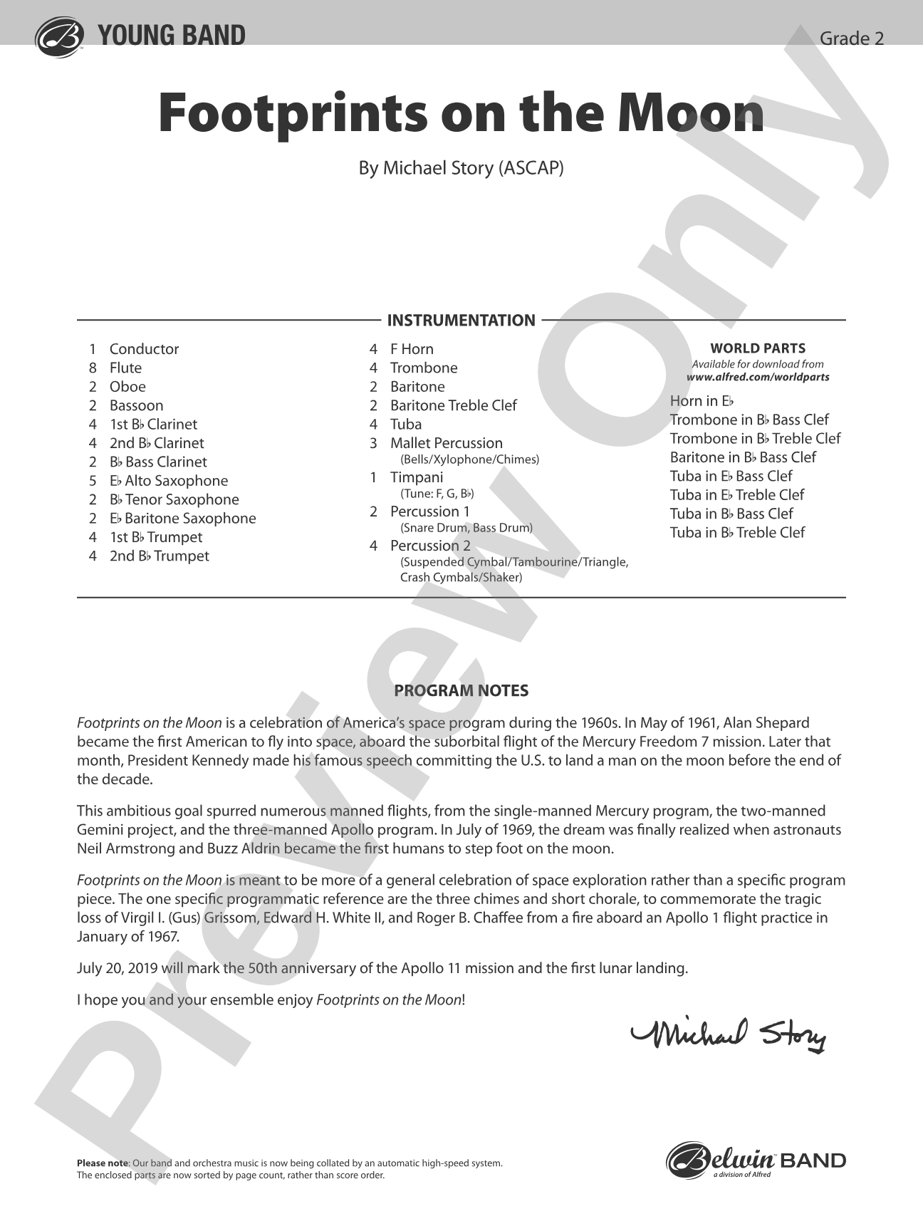Footprints on the Moon: Concert Band Conductor Score & Parts
