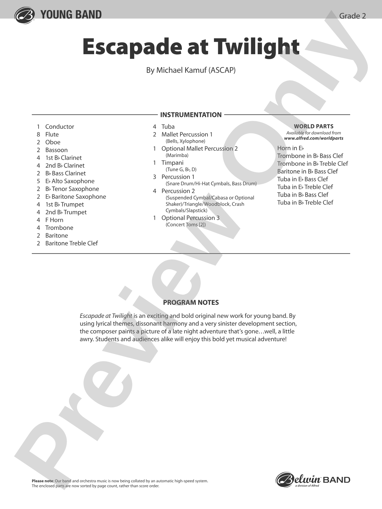 Escapade at Twilight: Concert Band Conductor Score & Parts