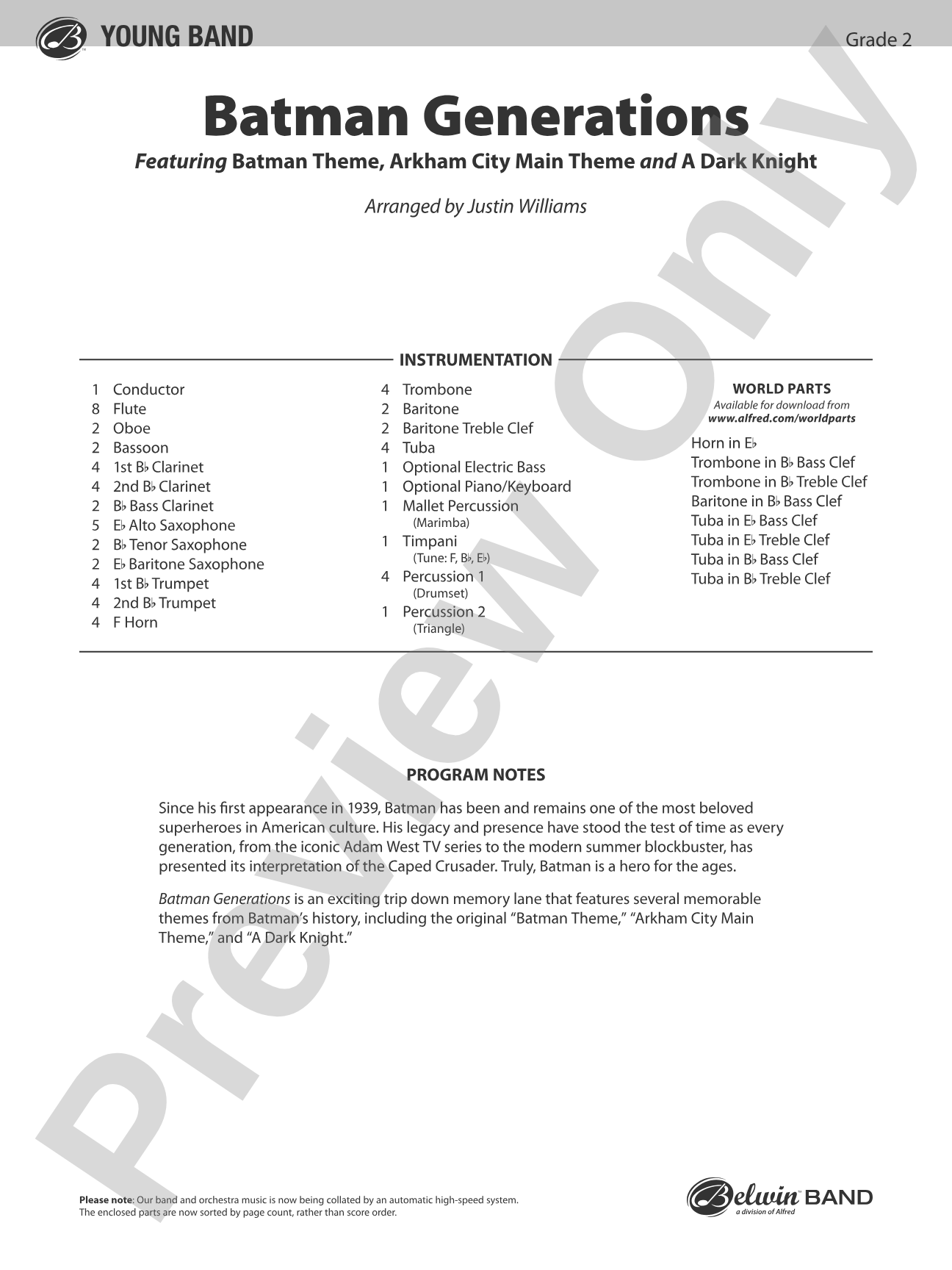 Batman Generations: Concert Band Conductor Score & Parts