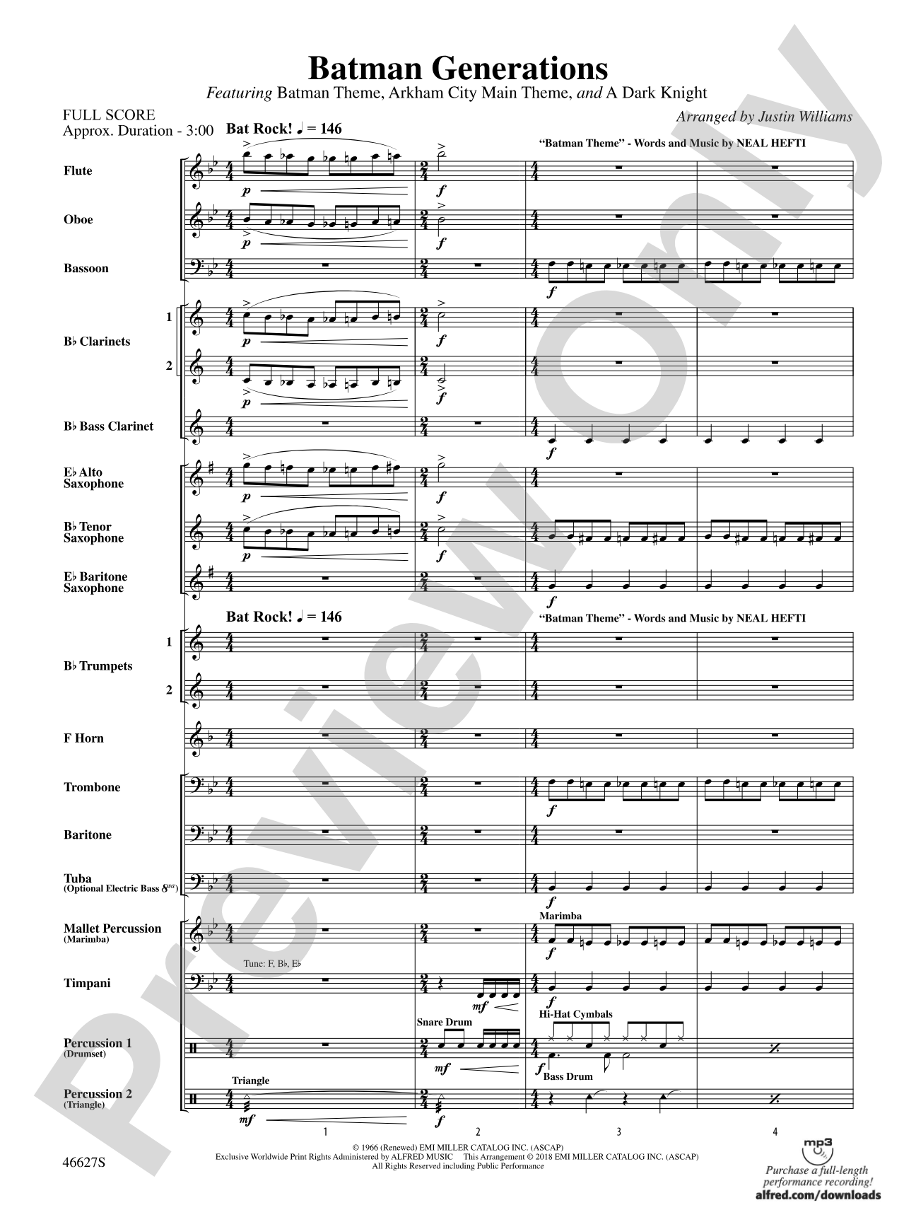 Batman Generations: Concert Band Conductor Score & Parts