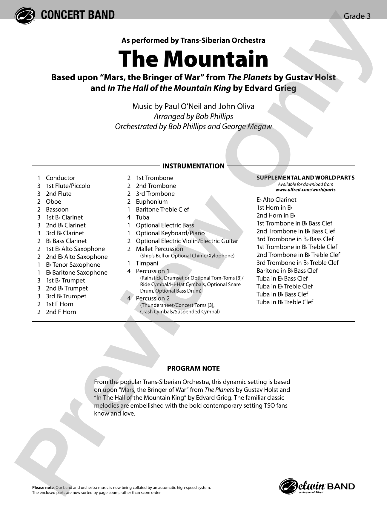 The Mountain: Concert Band Conductor Score & Parts