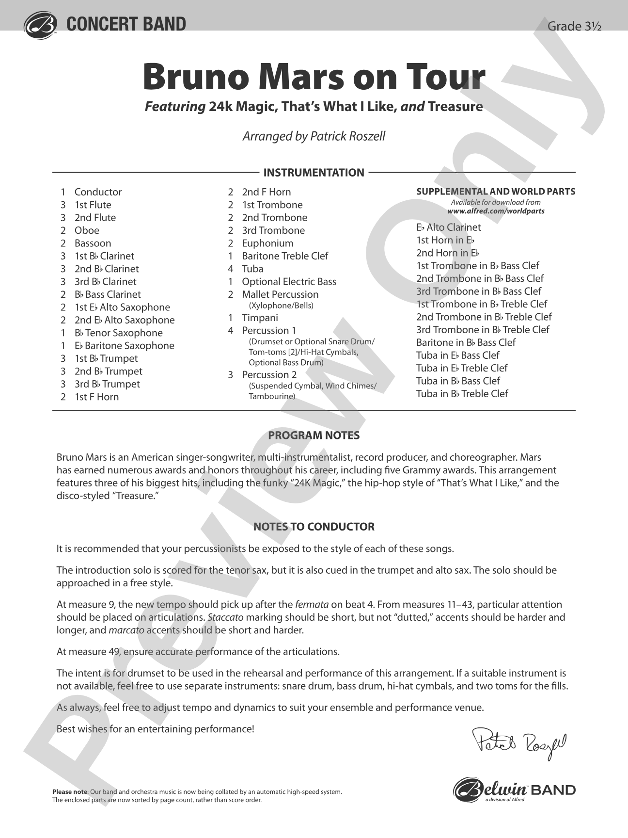 Bruno Mars on Tour: Score