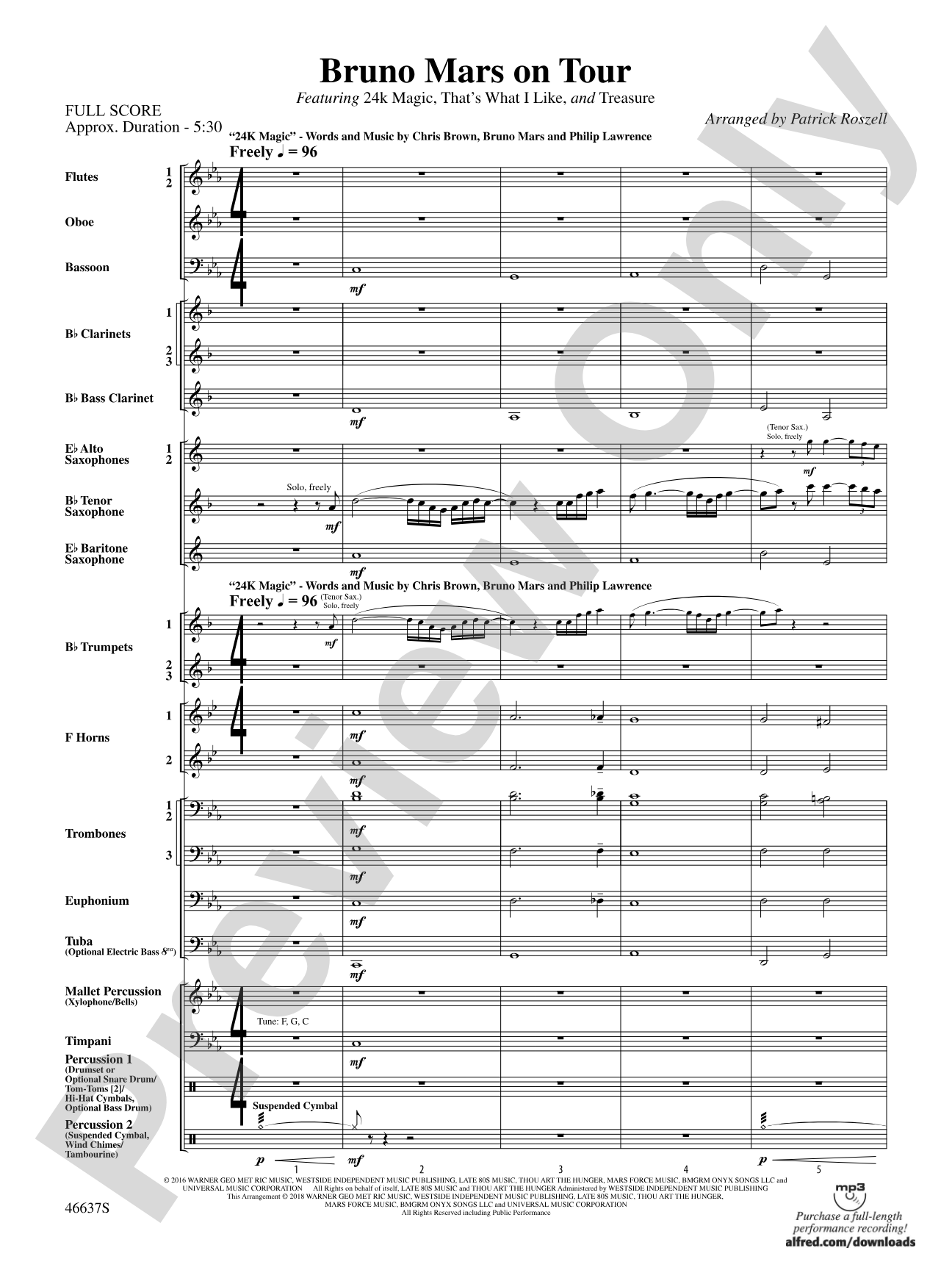 Bruno Mars on Tour: Score