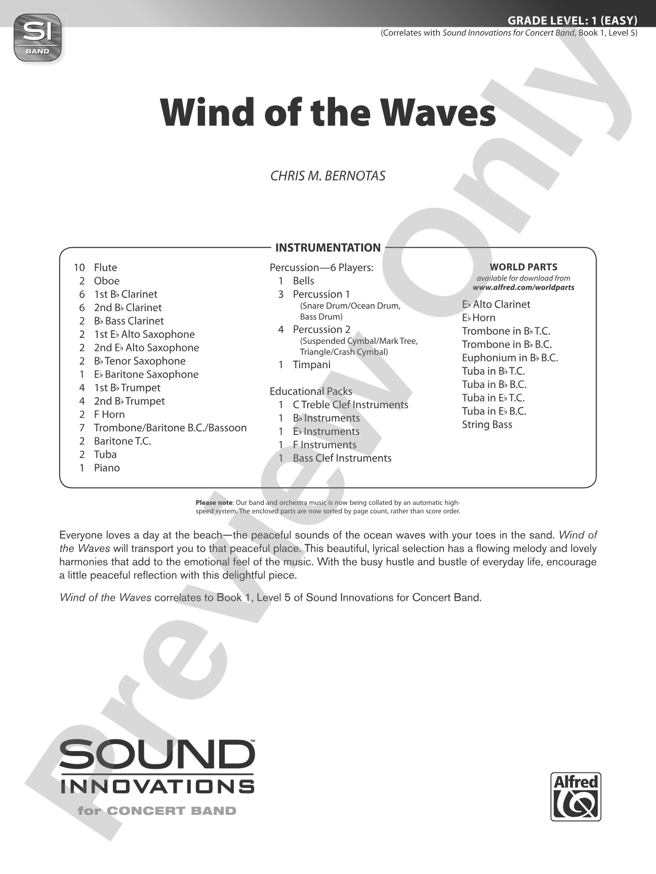 Wind of the Waves: Concert Band Conductor Score & Parts