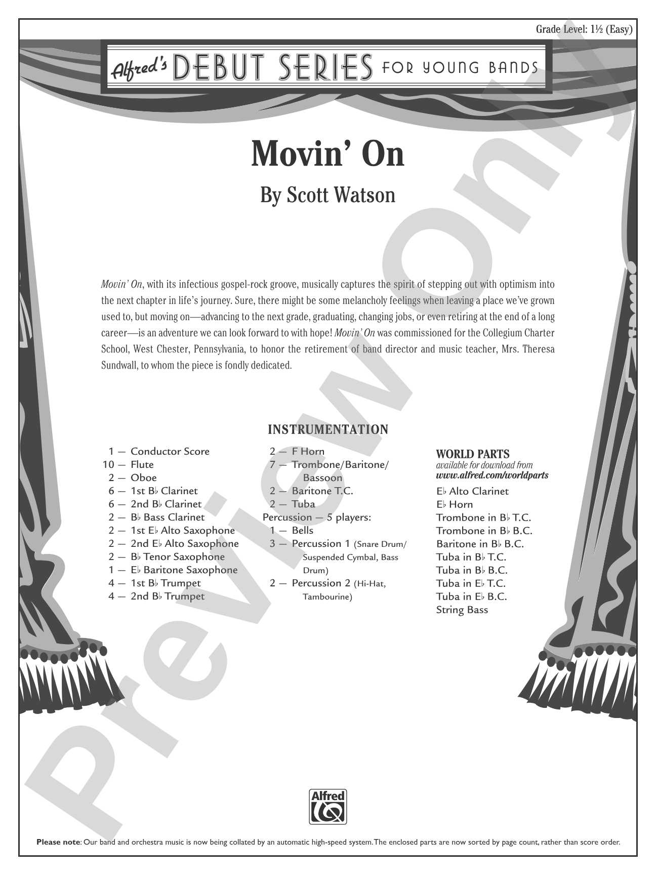 Movin' On: Concert Band Conductor Score & Parts