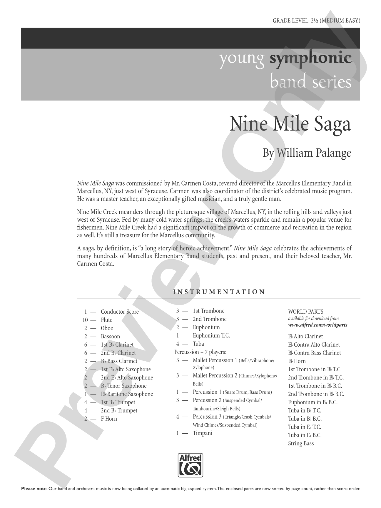 Nine Mile Saga: Concert Band Conductor Score & Parts