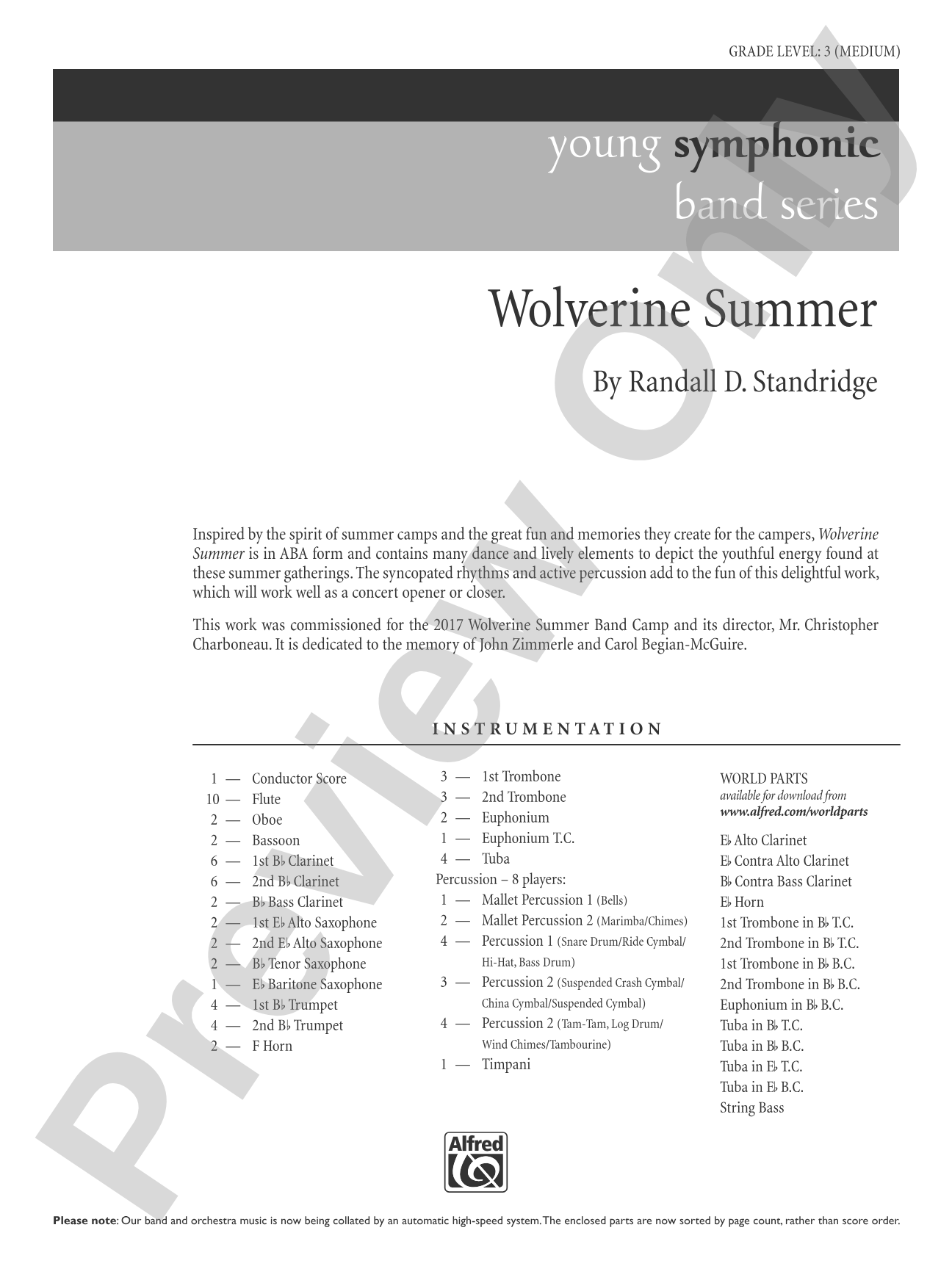 Wolverine Summer: Concert Band Conductor Score & Parts
