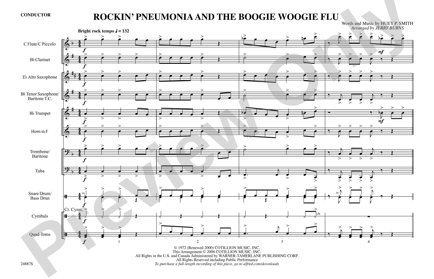 Rockin' Pneumonia and the Boogie Woogie Flu: Marching Band Conductor Score & Parts