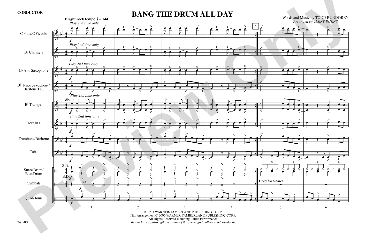 Bang the Drum All Day: Marching Band Conductor Score & Parts