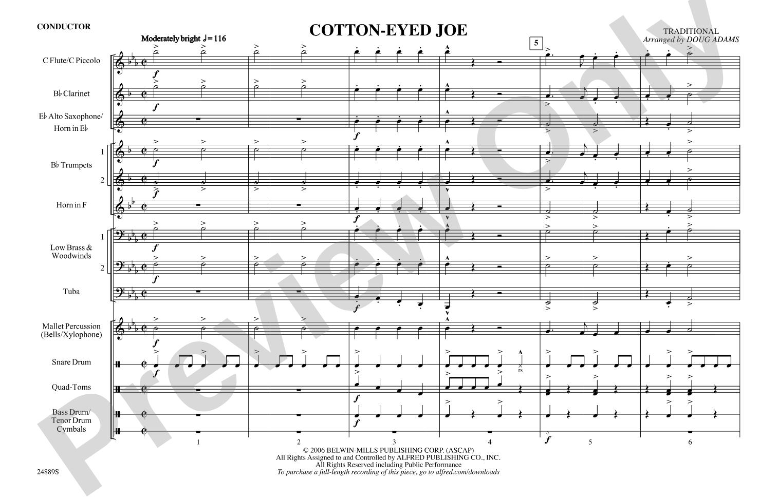 Cotton-Eyed Joe: Marching Band Conductor Score & Parts