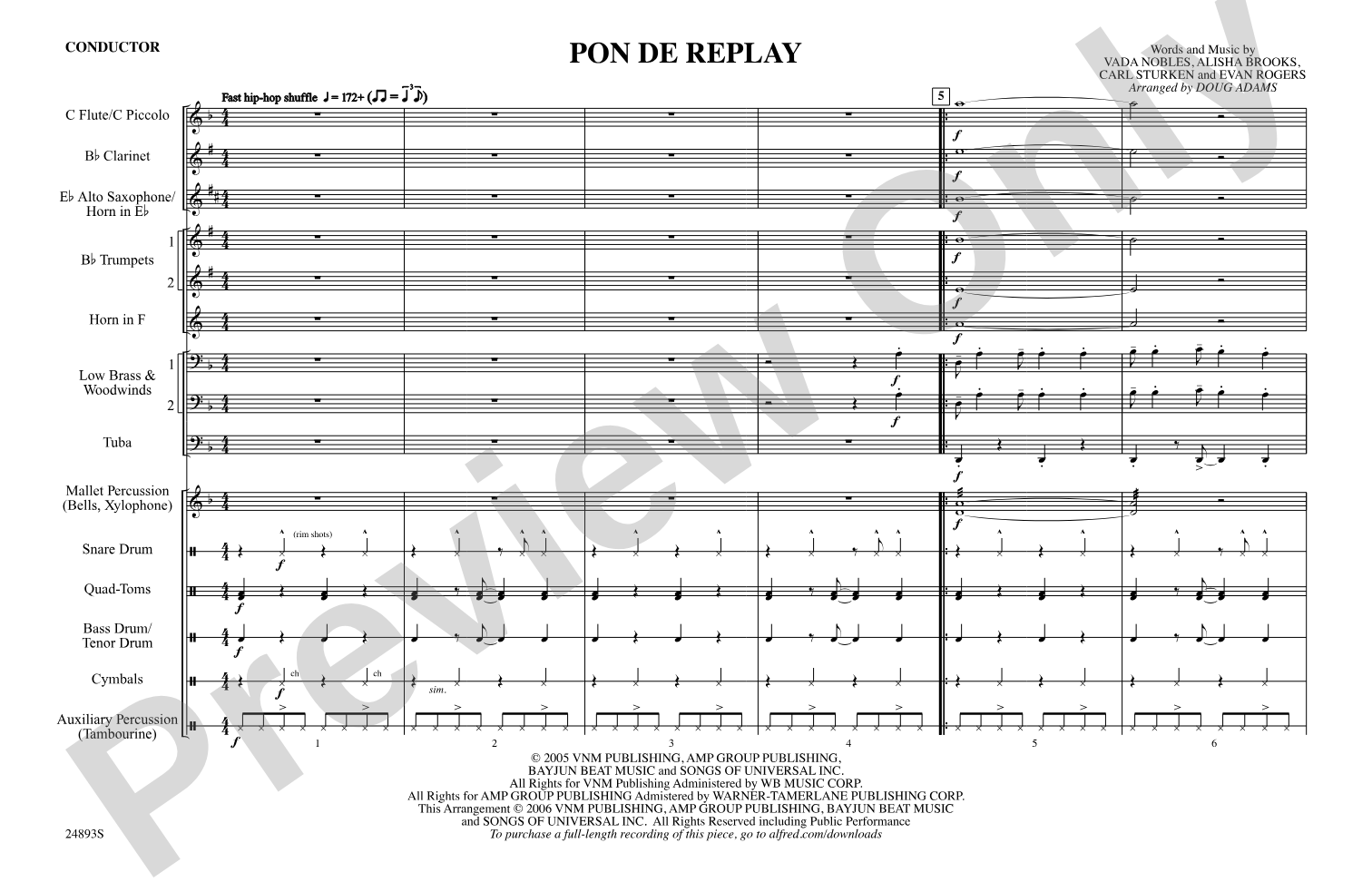 Pon de Replay: Marching Band Conductor Score & Parts