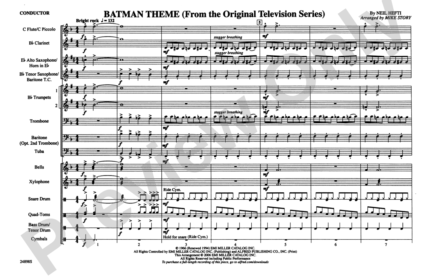 Batman Theme (from the TV Series): Marching Band Conductor Score & Parts