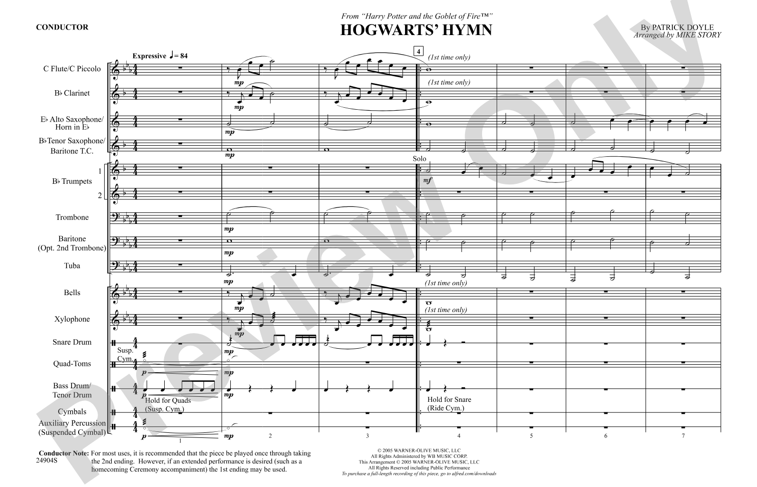Hogwarts' Hymn (from Harry Potter and the Goblet of Fire): Marching Band Conductor Score & Parts