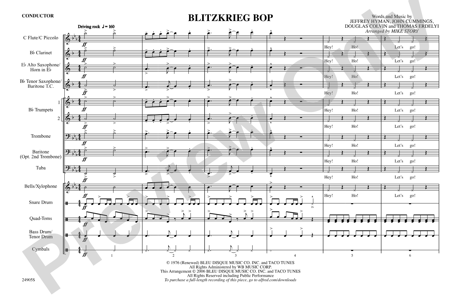 Blitzkrieg Bop: Marching Band Conductor Score & Parts