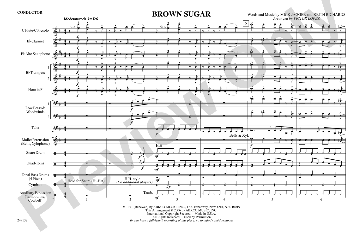 Brown Sugar: Marching Band Conductor Score & Parts
