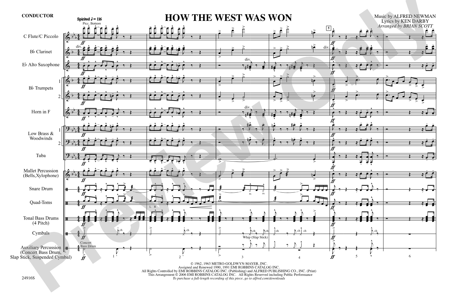 How the West Was Won: Marching Band Conductor Score & Parts