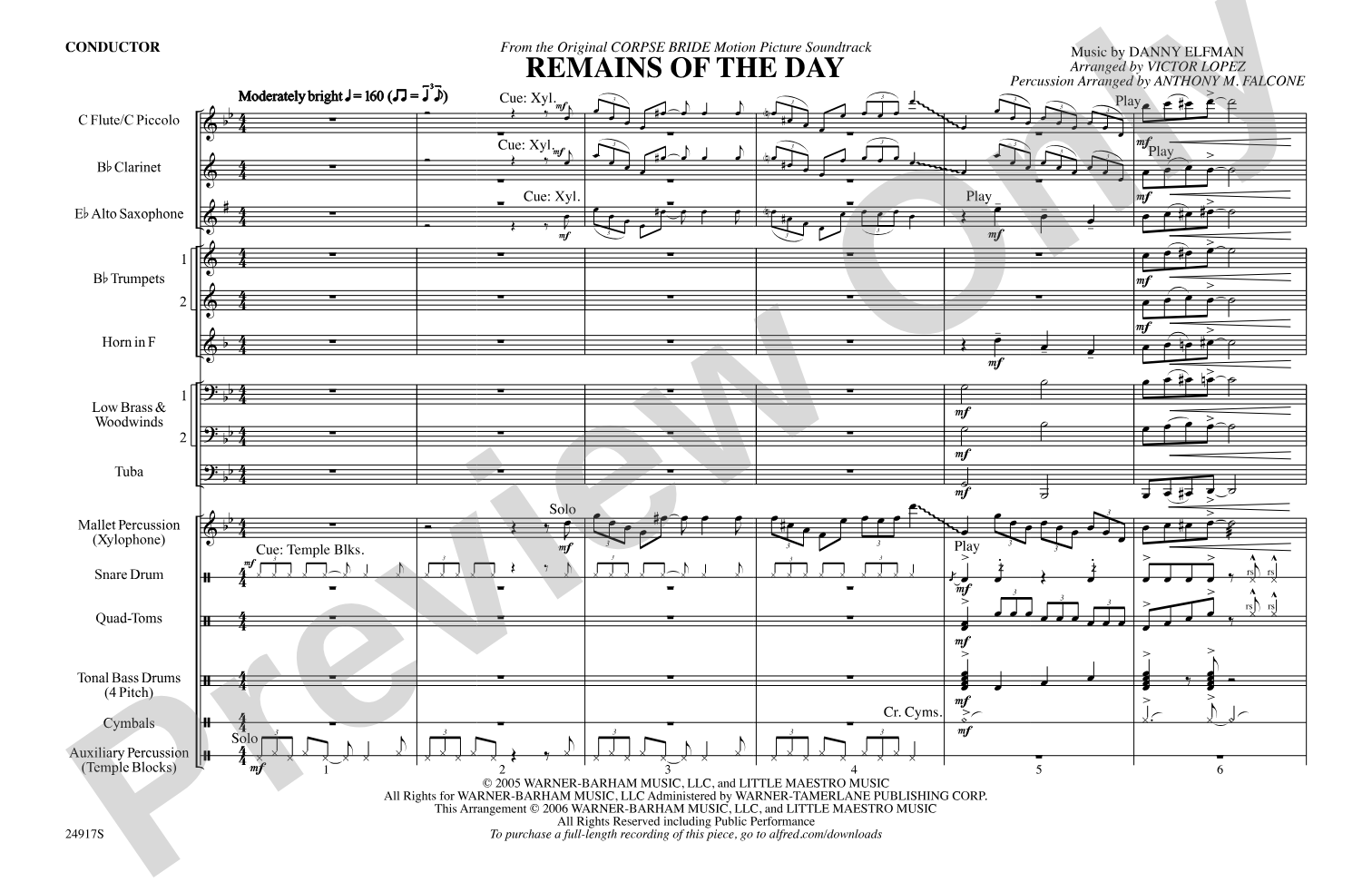 Remains of the Day (from Corpse Bride): Marching Band Conductor Score & Parts