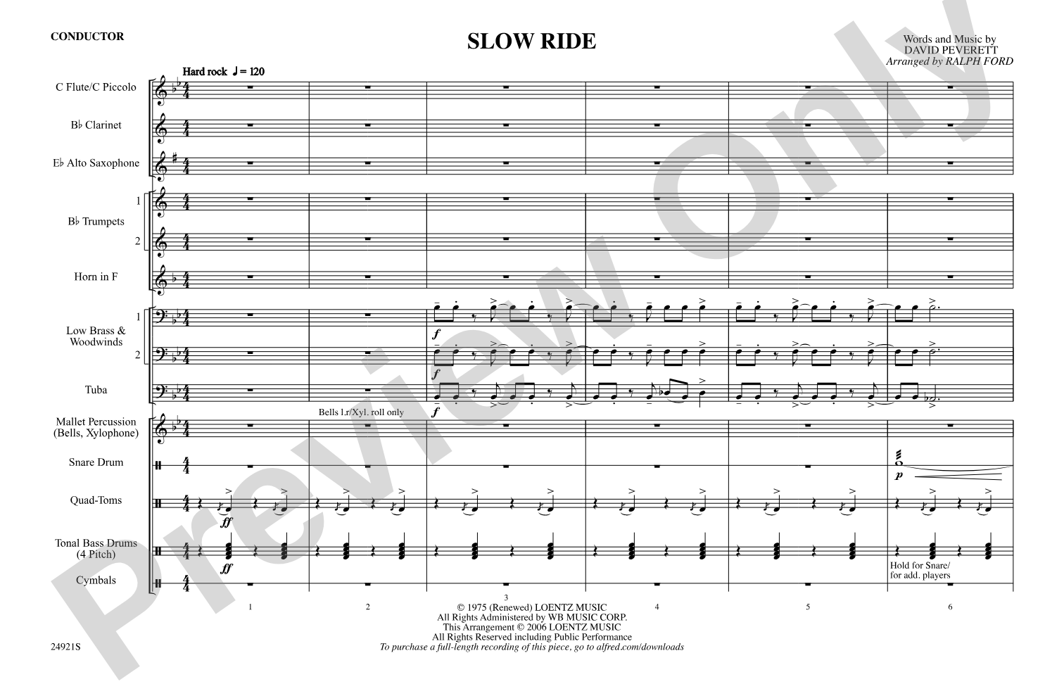 Slow Ride: Marching Band Conductor Score & Parts