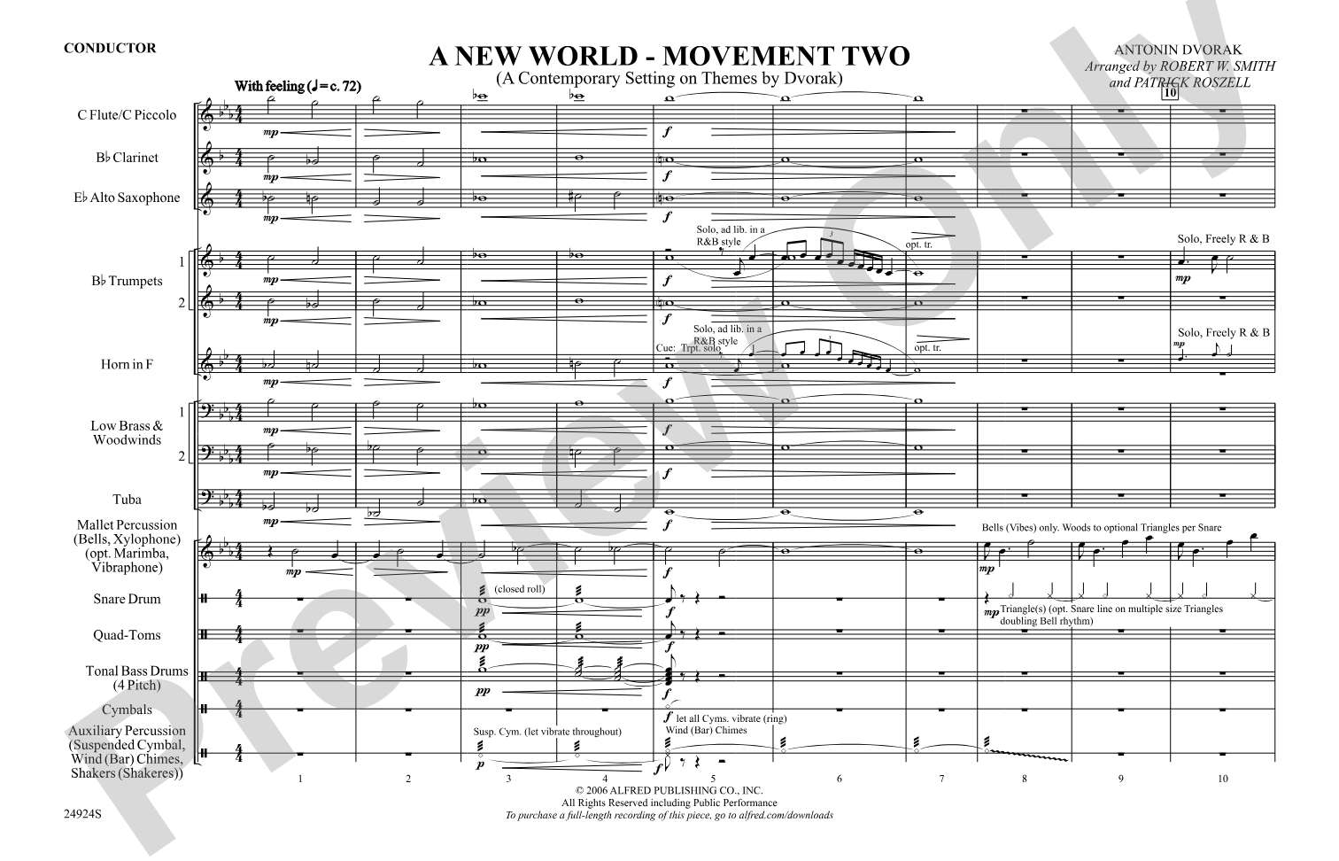 A New World---Movement Two: Marching Band Conductor Score & Parts