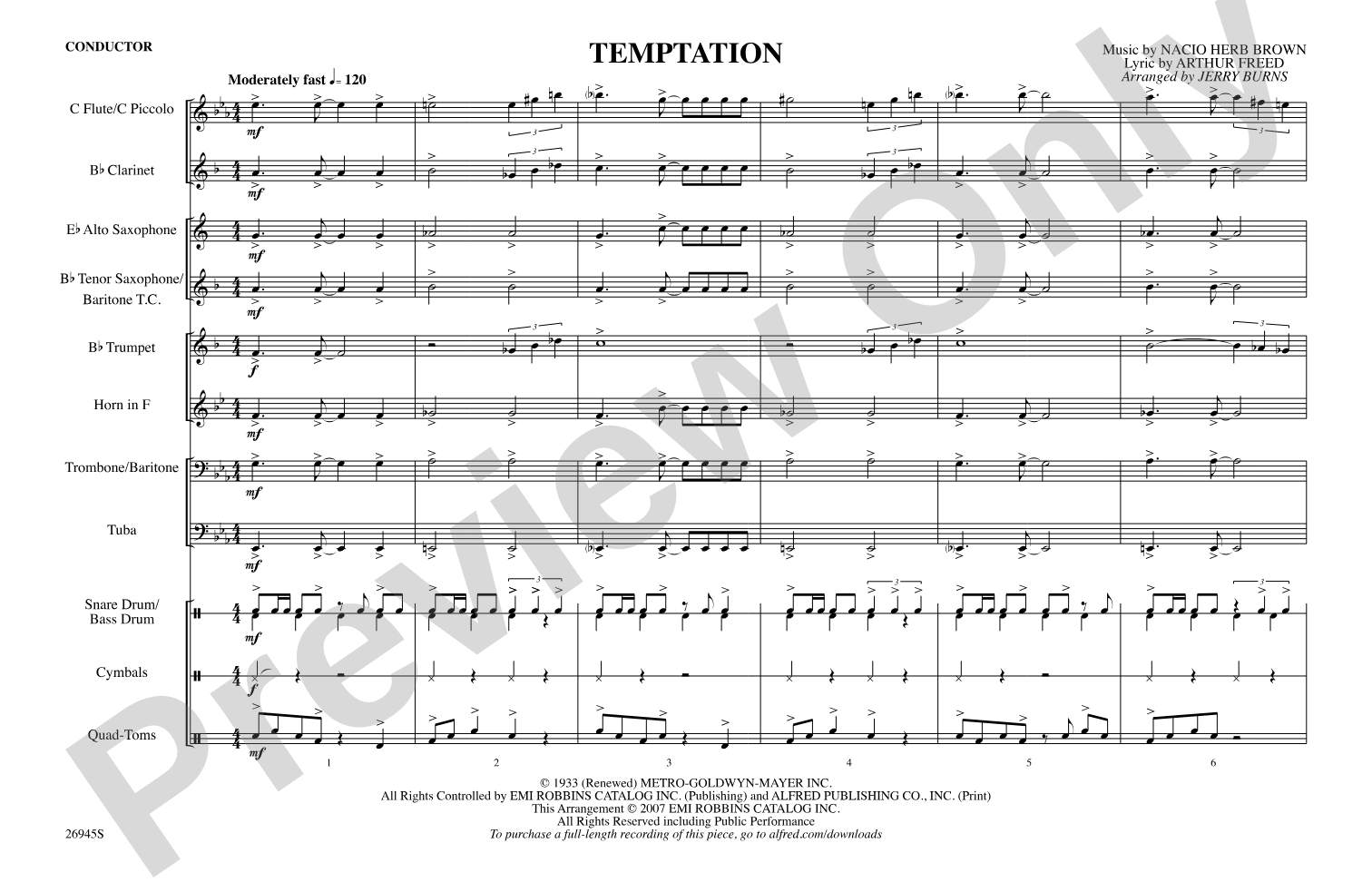 Temptation: Marching Band Conductor Score & Parts