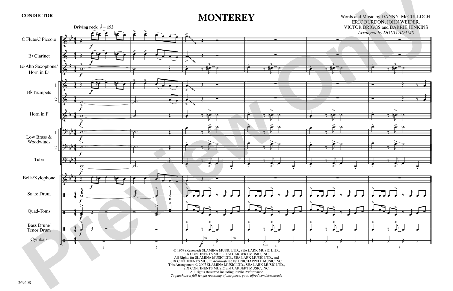 Monterey: Marching Band Conductor Score & Parts