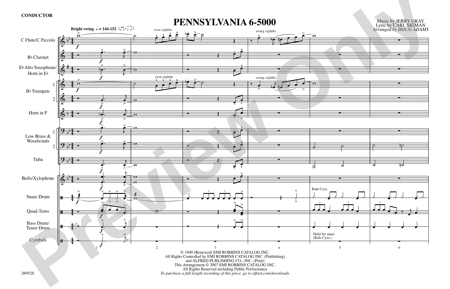Pennsylvania 6-5000: Marching Band Conductor Score & Parts
