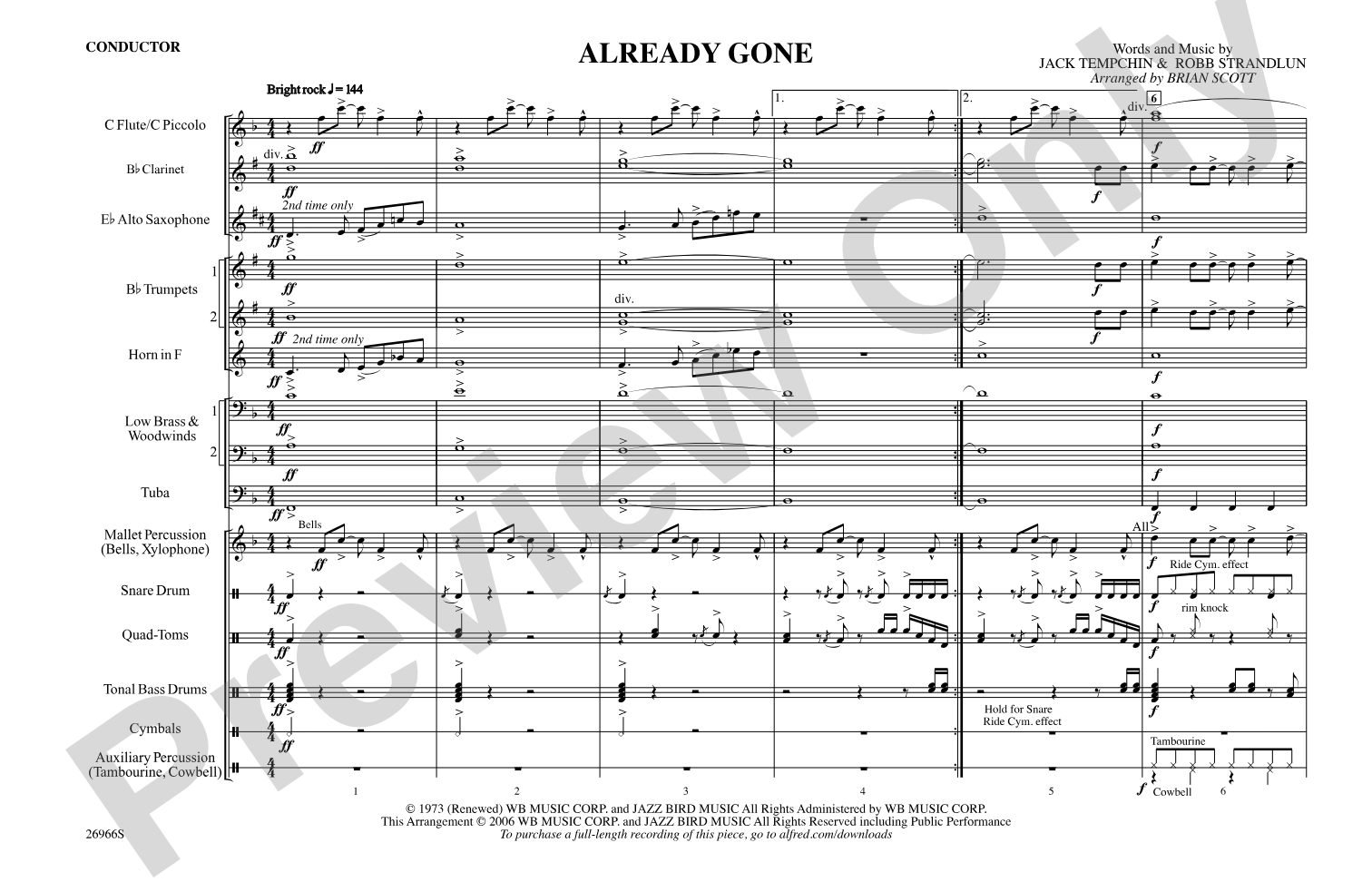 Already Gone: Marching Band Conductor Score & Parts