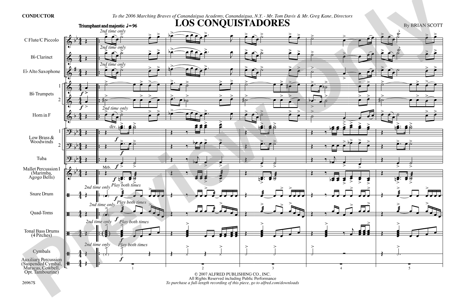 Los Conquistadores: Marching Band Conductor Score & Parts